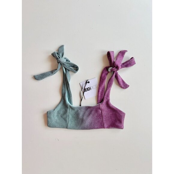 NWT BEACH RIOT Avalon Multi Color Glitter Tie Scoop Neck Bikini Top, Size S - Picture 3 of 10